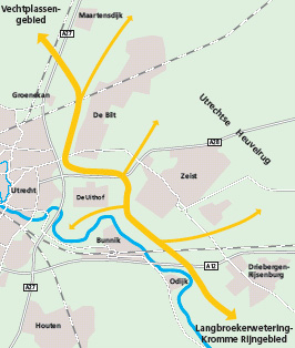 kaartje van het gebied tussen Lek en Vechtplassen met de ecologische verbindingszone